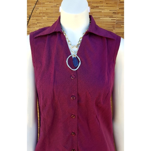 Cotton Purple Lavender Sleeveless Button Up Blouse - Picture 6 of 7
